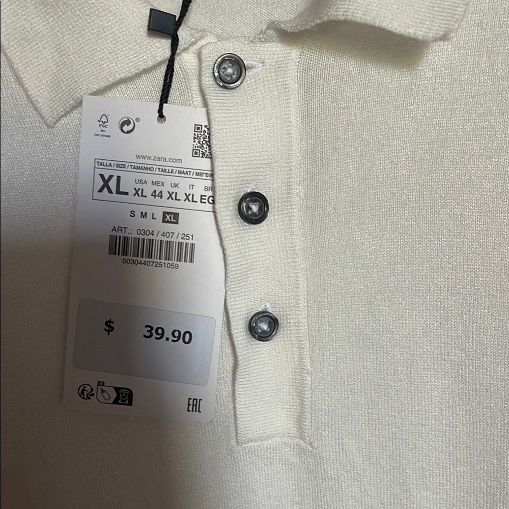 Zara Men's Cream Polo Shirt - Picture 4 of 6